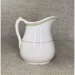 Vintage John Maddock & Sons Cream Pitcher with Red and Green Pinstriping